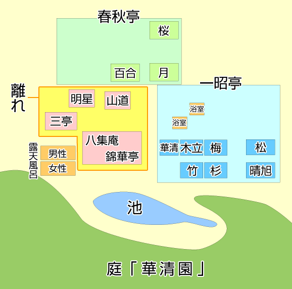 箱根 強羅環翠楼のお部屋マップ（全体像）